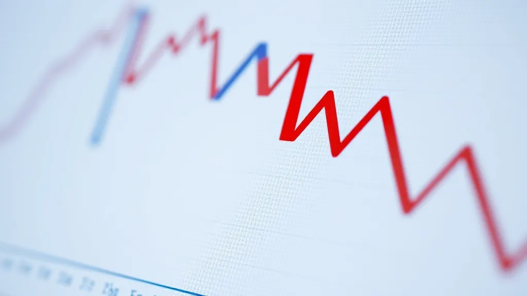 A close-up of a financial chart showing a downward trend in