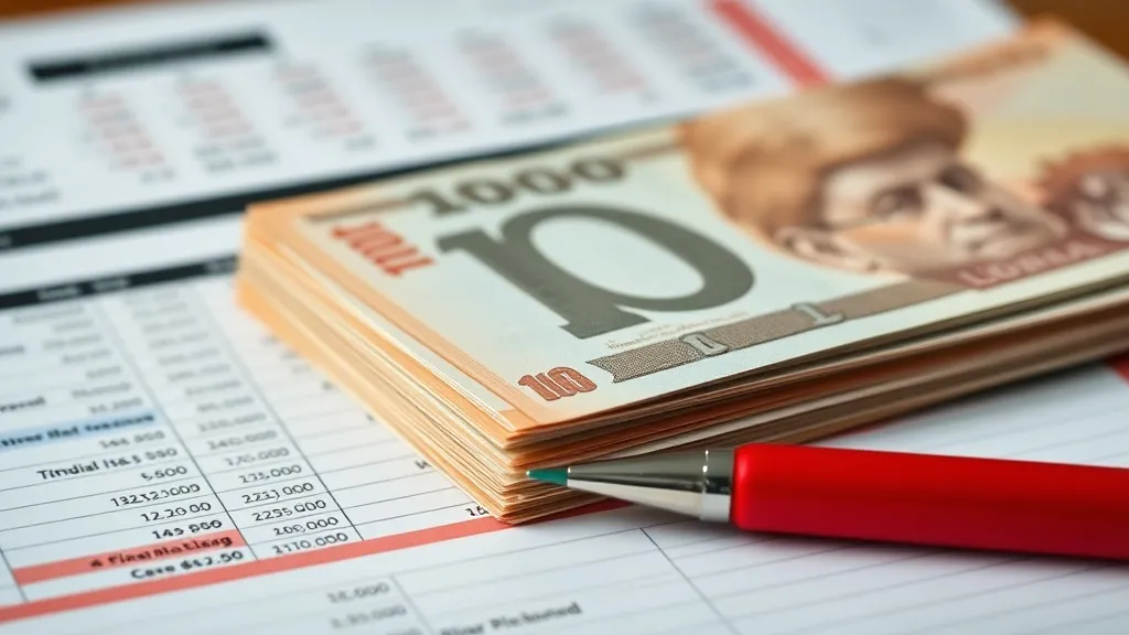 A close up of a financial spreadsheet with a stack of local